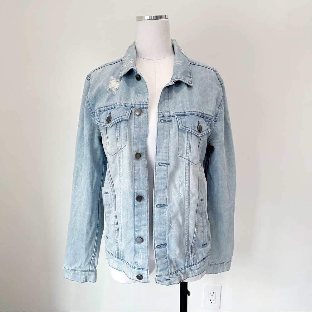 Jackson Denim Jacket Size S Distressed Trucker Ripped Bleach Light Blue Y2K